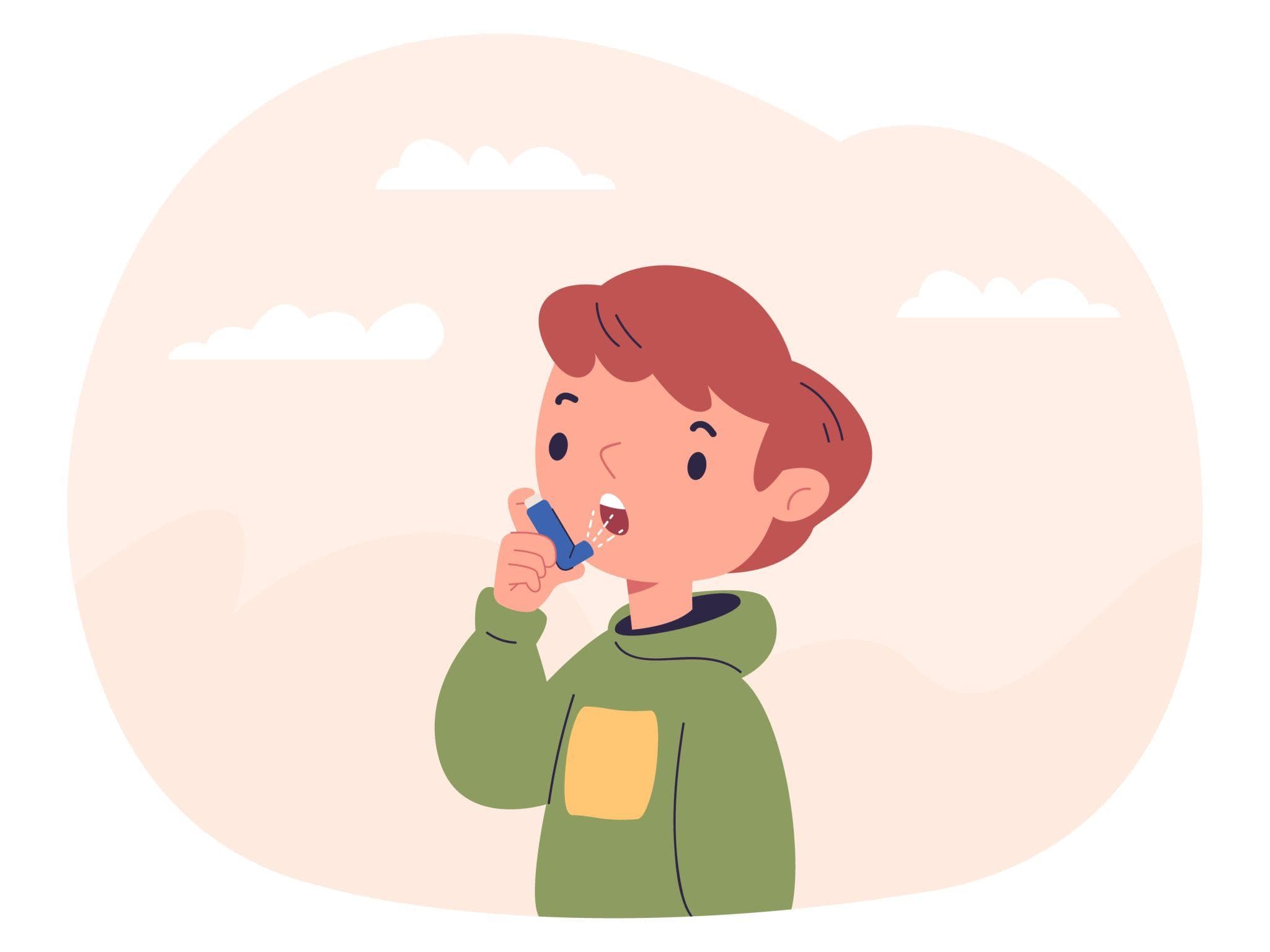 A child with asthma using an inhaler